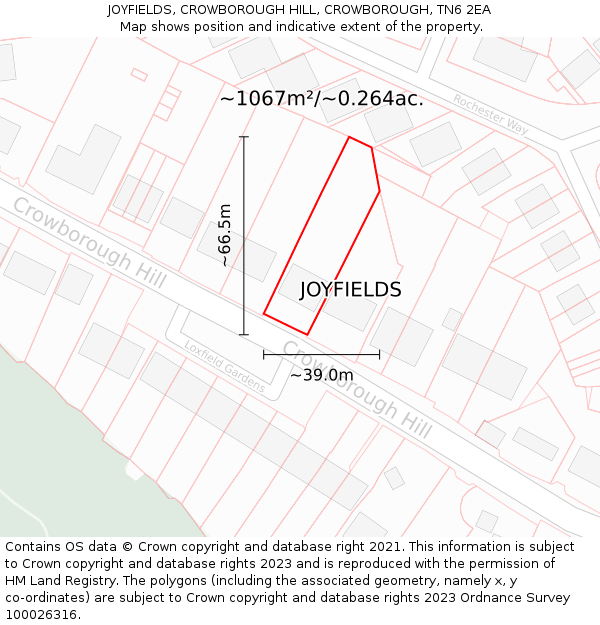 JOYFIELDS, CROWBOROUGH HILL, CROWBOROUGH, TN6 2EA: Plot and title map