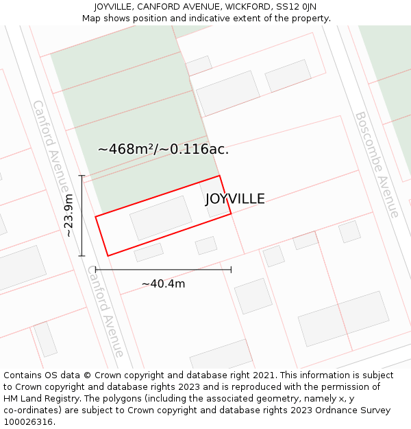 JOYVILLE, CANFORD AVENUE, WICKFORD, SS12 0JN: Plot and title map