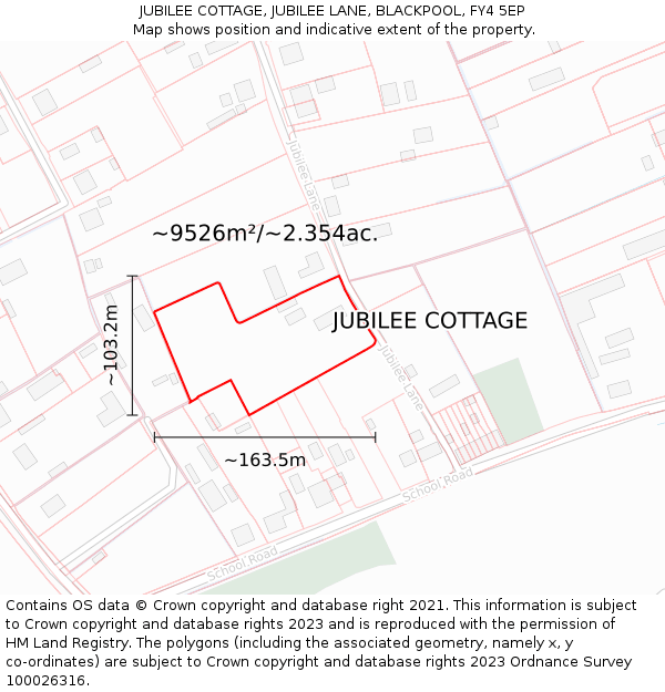 JUBILEE COTTAGE, JUBILEE LANE, BLACKPOOL, FY4 5EP: Plot and title map