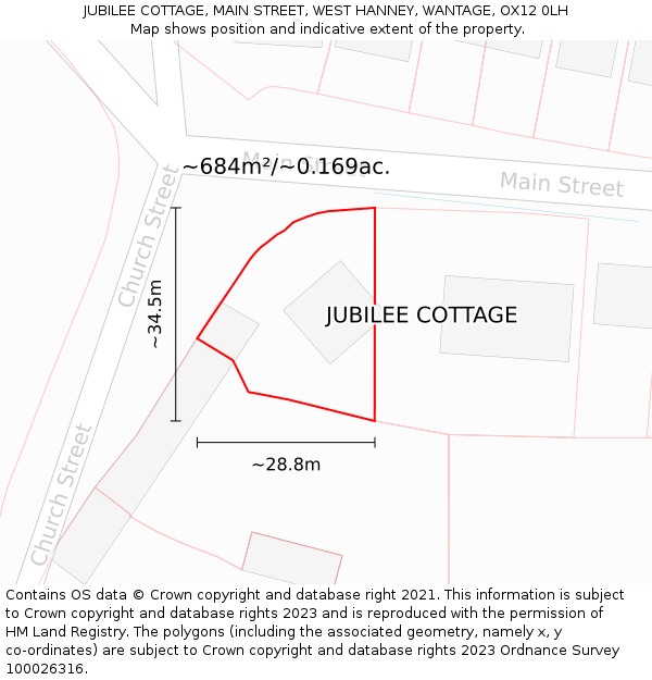 JUBILEE COTTAGE, MAIN STREET, WEST HANNEY, WANTAGE, OX12 0LH: Plot and title map