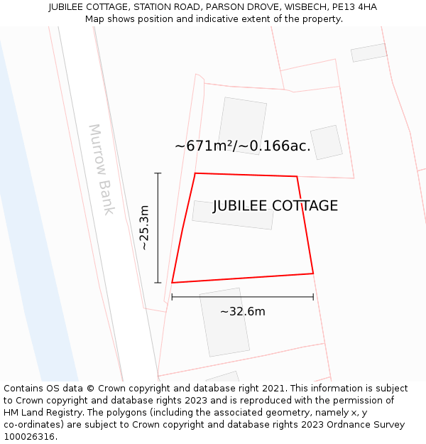 JUBILEE COTTAGE, STATION ROAD, PARSON DROVE, WISBECH, PE13 4HA: Plot and title map