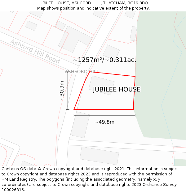 JUBILEE HOUSE, ASHFORD HILL, THATCHAM, RG19 8BQ: Plot and title map