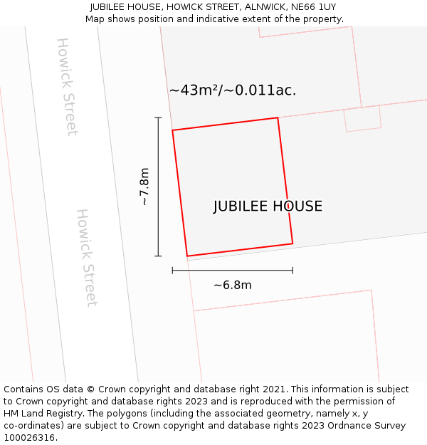 JUBILEE HOUSE, HOWICK STREET, ALNWICK, NE66 1UY: Plot and title map