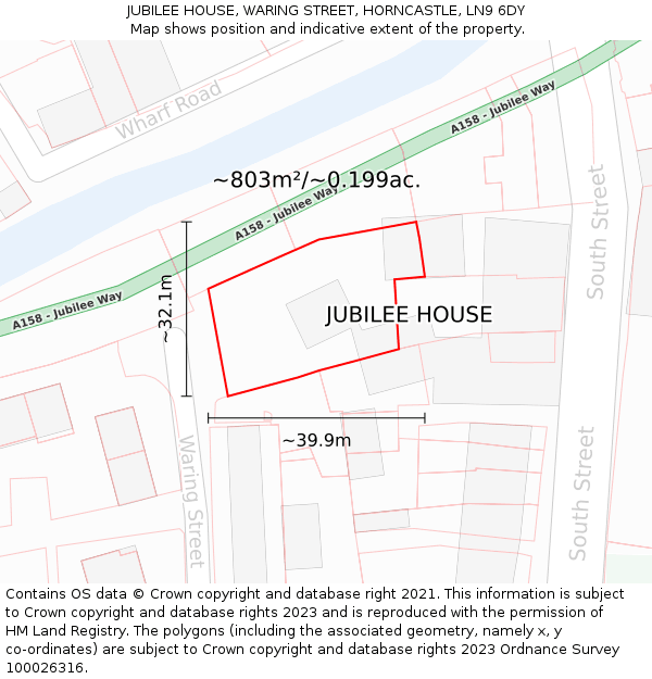 JUBILEE HOUSE, WARING STREET, HORNCASTLE, LN9 6DY: Plot and title map