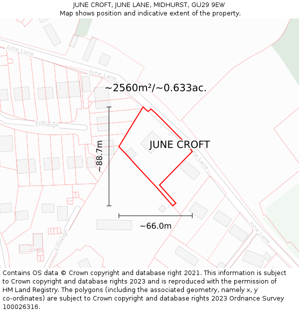 JUNE CROFT, JUNE LANE, MIDHURST, GU29 9EW: Plot and title map