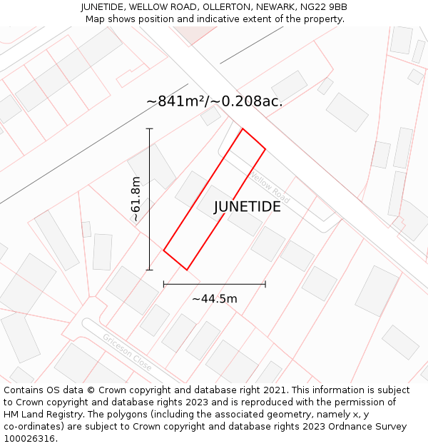 JUNETIDE, WELLOW ROAD, OLLERTON, NEWARK, NG22 9BB: Plot and title map