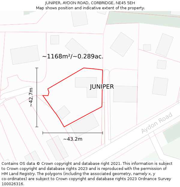 JUNIPER, AYDON ROAD, CORBRIDGE, NE45 5EH: Plot and title map