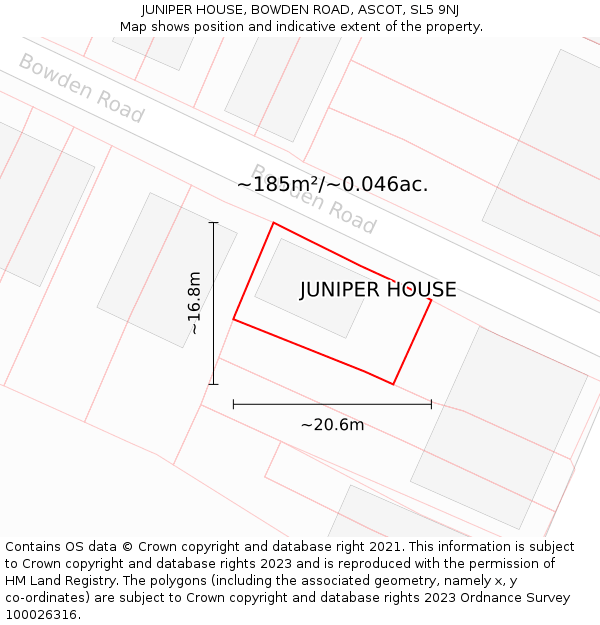 JUNIPER HOUSE, BOWDEN ROAD, ASCOT, SL5 9NJ: Plot and title map