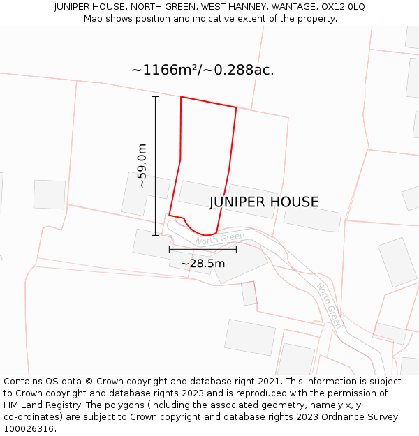 JUNIPER HOUSE, NORTH GREEN, WEST HANNEY, WANTAGE, OX12 0LQ: Plot and title map