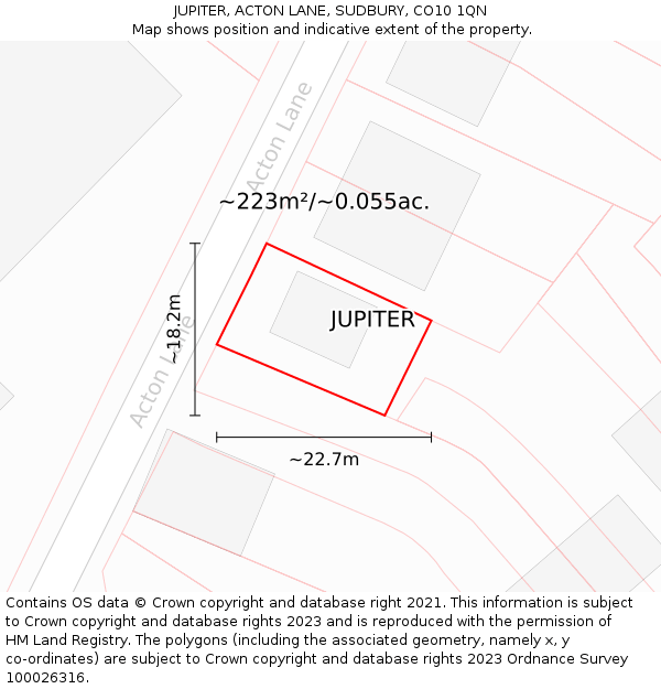 JUPITER, ACTON LANE, SUDBURY, CO10 1QN: Plot and title map