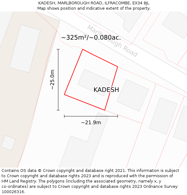 KADESH, MARLBOROUGH ROAD, ILFRACOMBE, EX34 8JL: Plot and title map