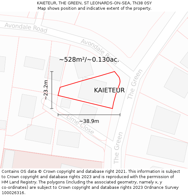 KAIETEUR, THE GREEN, ST LEONARDS-ON-SEA, TN38 0SY: Plot and title map