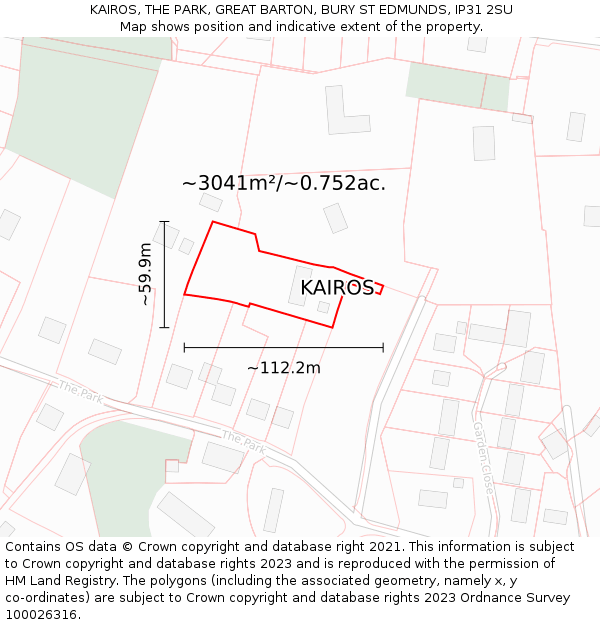 KAIROS, THE PARK, GREAT BARTON, BURY ST EDMUNDS, IP31 2SU: Plot and title map