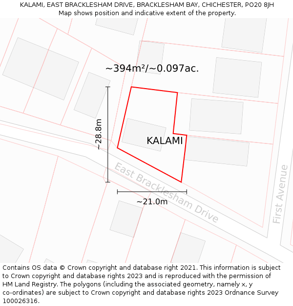 KALAMI, EAST BRACKLESHAM DRIVE, BRACKLESHAM BAY, CHICHESTER, PO20 8JH: Plot and title map