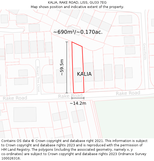 KALIA, RAKE ROAD, LISS, GU33 7EG: Plot and title map