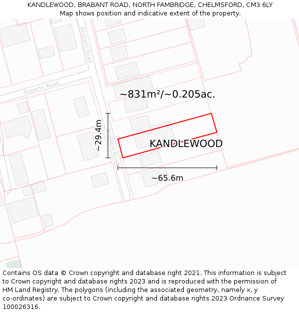 KANDLEWOOD, BRABANT ROAD, NORTH FAMBRIDGE, CHELMSFORD, CM3 6LY: Plot and title map