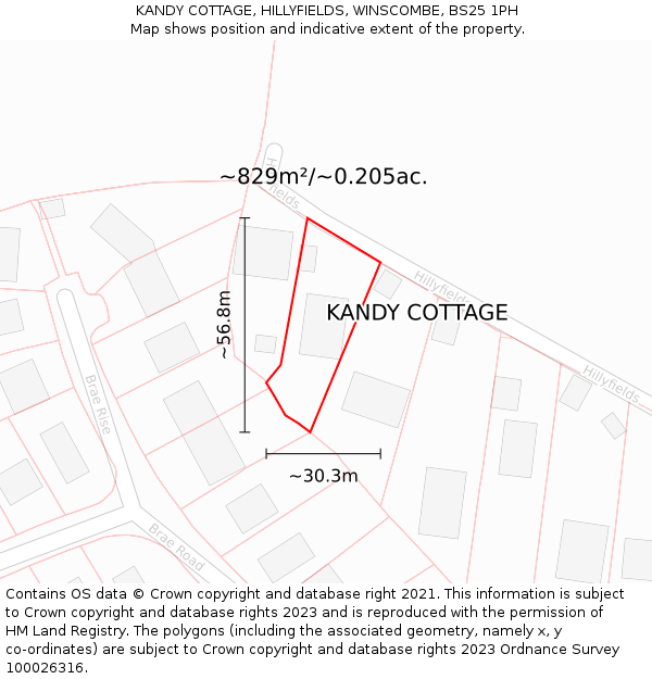 KANDY COTTAGE, HILLYFIELDS, WINSCOMBE, BS25 1PH: Plot and title map