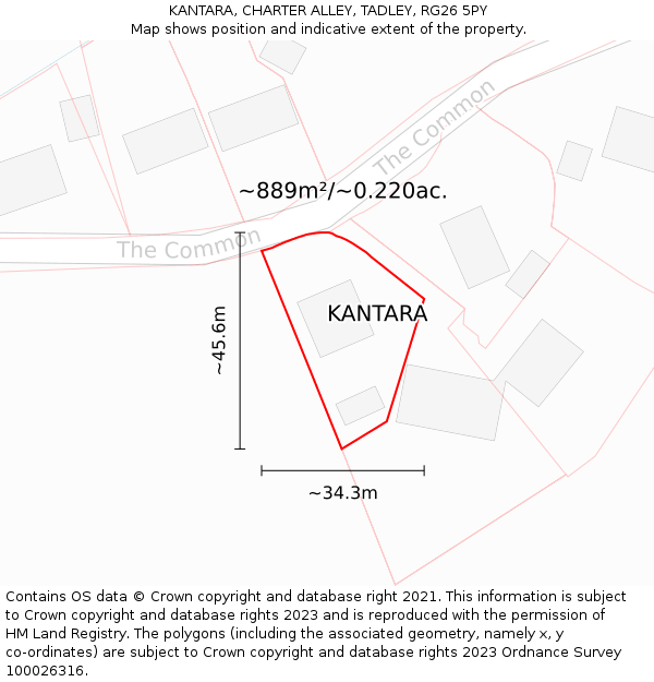 KANTARA, CHARTER ALLEY, TADLEY, RG26 5PY: Plot and title map