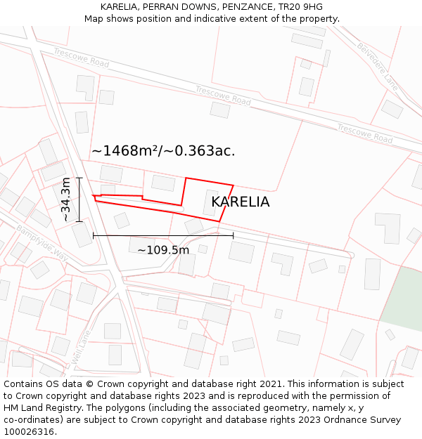 KARELIA, PERRAN DOWNS, PENZANCE, TR20 9HG: Plot and title map