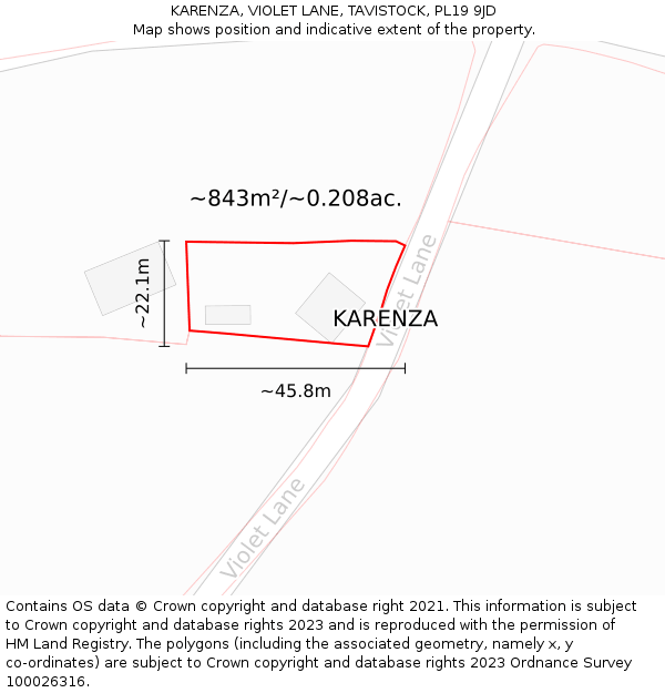 KARENZA, VIOLET LANE, TAVISTOCK, PL19 9JD: Plot and title map