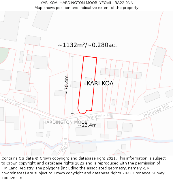 KARI KOA, HARDINGTON MOOR, YEOVIL, BA22 9NN: Plot and title map