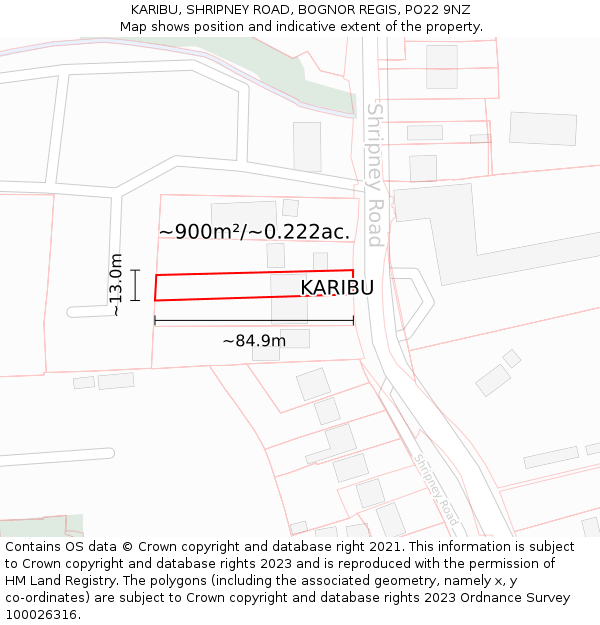 KARIBU, SHRIPNEY ROAD, BOGNOR REGIS, PO22 9NZ: Plot and title map