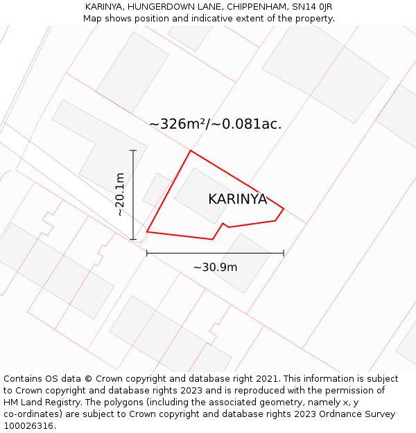 KARINYA, HUNGERDOWN LANE, CHIPPENHAM, SN14 0JR: Plot and title map
