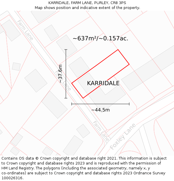 KARRIDALE, FARM LANE, PURLEY, CR8 3PS: Plot and title map