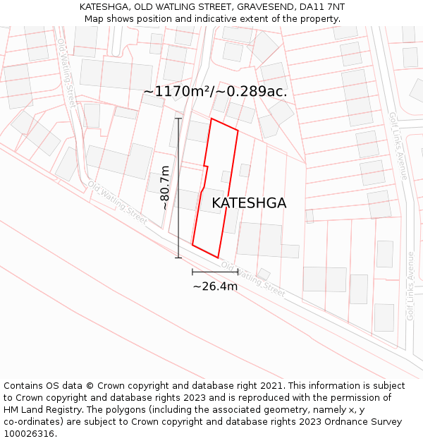 KATESHGA, OLD WATLING STREET, GRAVESEND, DA11 7NT: Plot and title map