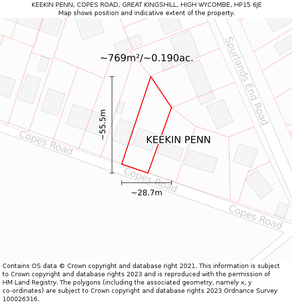 KEEKIN PENN, COPES ROAD, GREAT KINGSHILL, HIGH WYCOMBE, HP15 6JE: Plot and title map