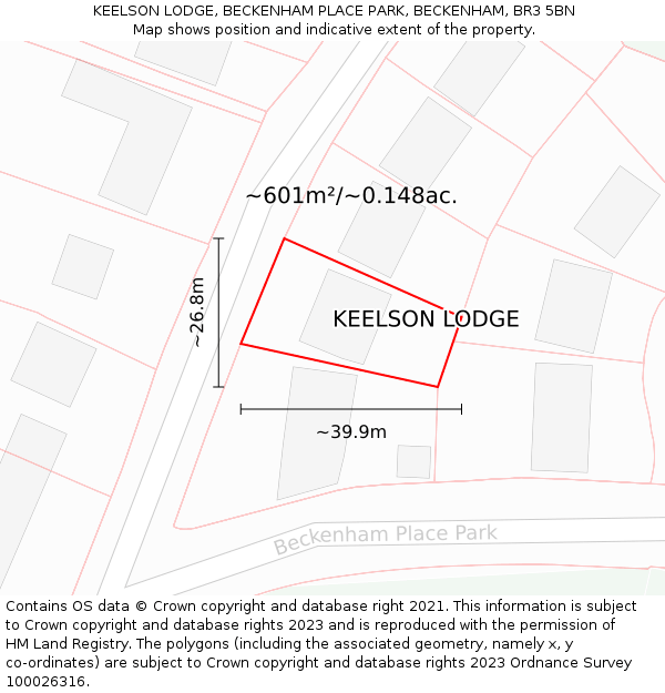 KEELSON LODGE, BECKENHAM PLACE PARK, BECKENHAM, BR3 5BN: Plot and title map