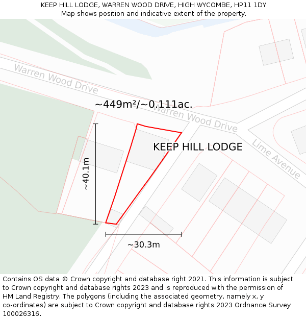 KEEP HILL LODGE, WARREN WOOD DRIVE, HIGH WYCOMBE, HP11 1DY: Plot and title map