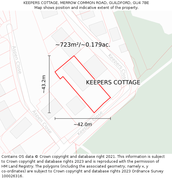 KEEPERS COTTAGE, MERROW COMMON ROAD, GUILDFORD, GU4 7BE: Plot and title map