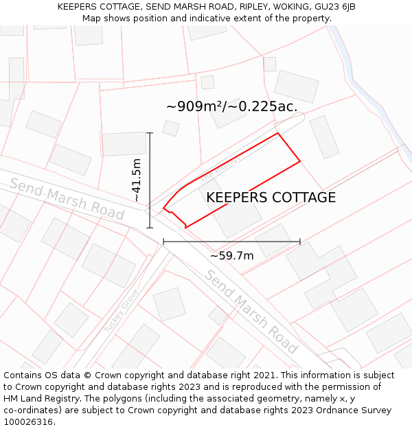 KEEPERS COTTAGE, SEND MARSH ROAD, RIPLEY, WOKING, GU23 6JB: Plot and title map