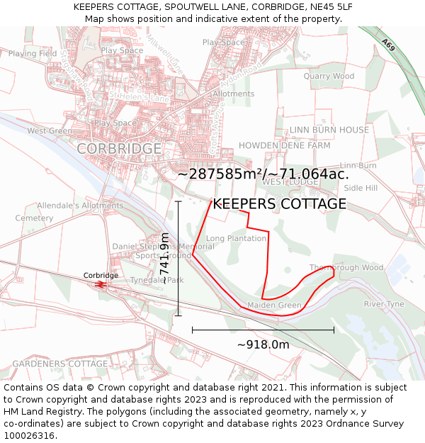 KEEPERS COTTAGE, SPOUTWELL LANE, CORBRIDGE, NE45 5LF: Plot and title map