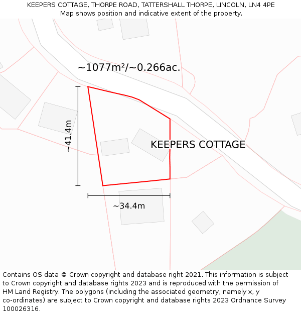 KEEPERS COTTAGE, THORPE ROAD, TATTERSHALL THORPE, LINCOLN, LN4 4PE: Plot and title map