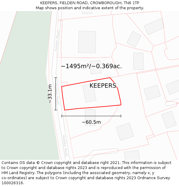 KEEPERS, FIELDEN ROAD, CROWBOROUGH, TN6 1TP: Plot and title map
