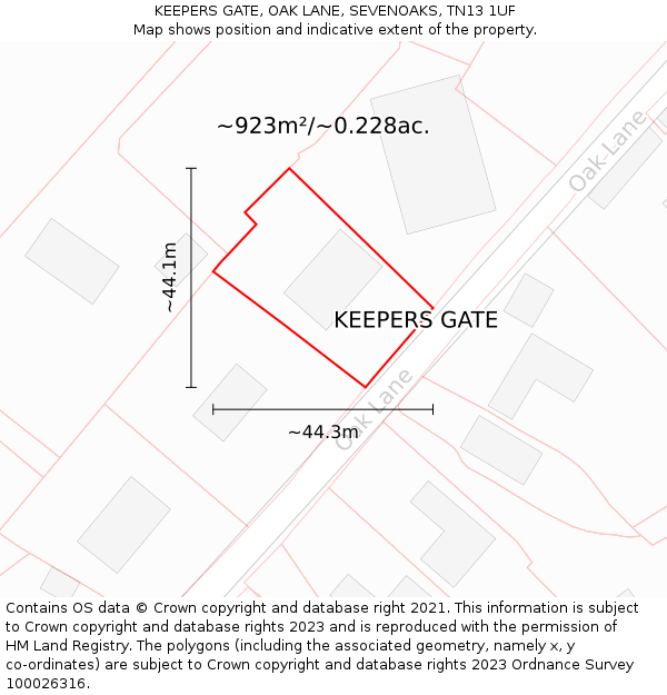 KEEPERS GATE, OAK LANE, SEVENOAKS, TN13 1UF: Plot and title map