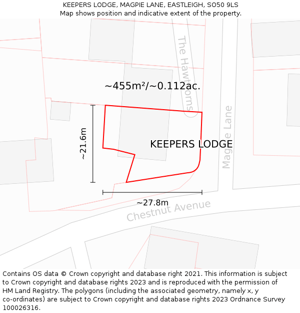 KEEPERS LODGE, MAGPIE LANE, EASTLEIGH, SO50 9LS: Plot and title map