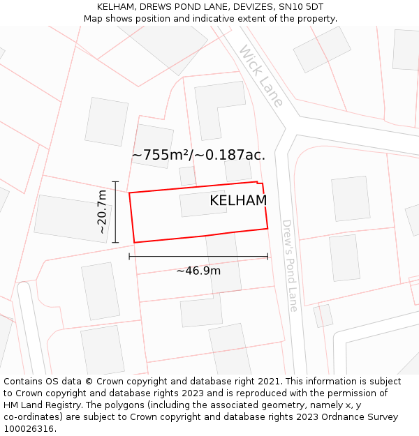 KELHAM, DREWS POND LANE, DEVIZES, SN10 5DT: Plot and title map