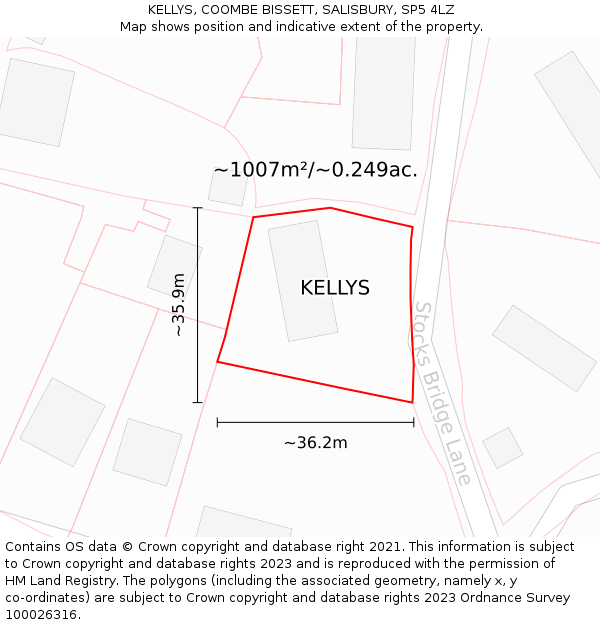 KELLYS, COOMBE BISSETT, SALISBURY, SP5 4LZ: Plot and title map