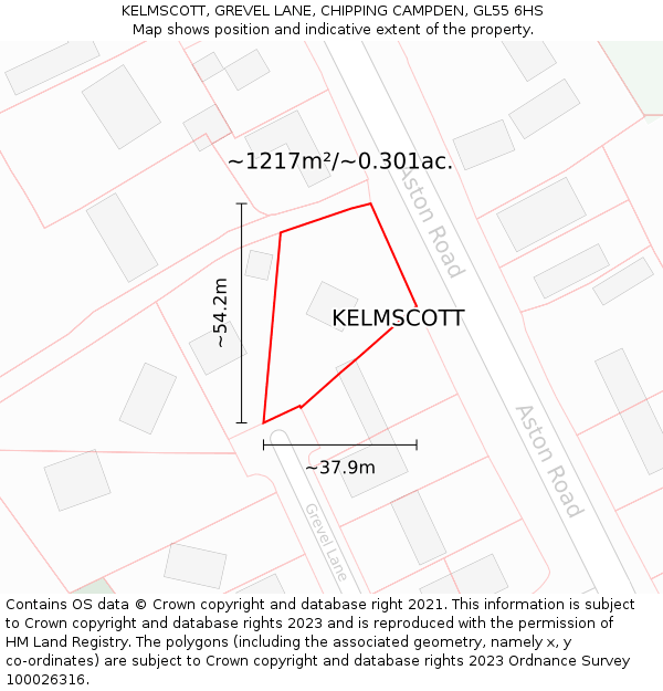 KELMSCOTT, GREVEL LANE, CHIPPING CAMPDEN, GL55 6HS: Plot and title map