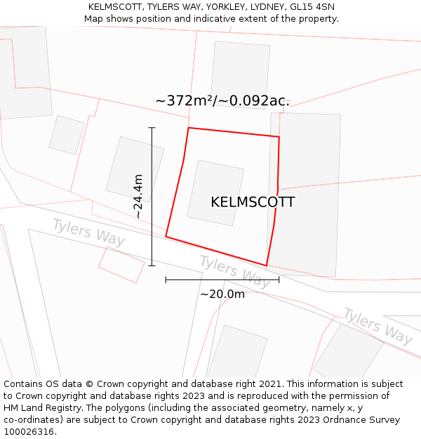 KELMSCOTT, TYLERS WAY, YORKLEY, LYDNEY, GL15 4SN: Plot and title map