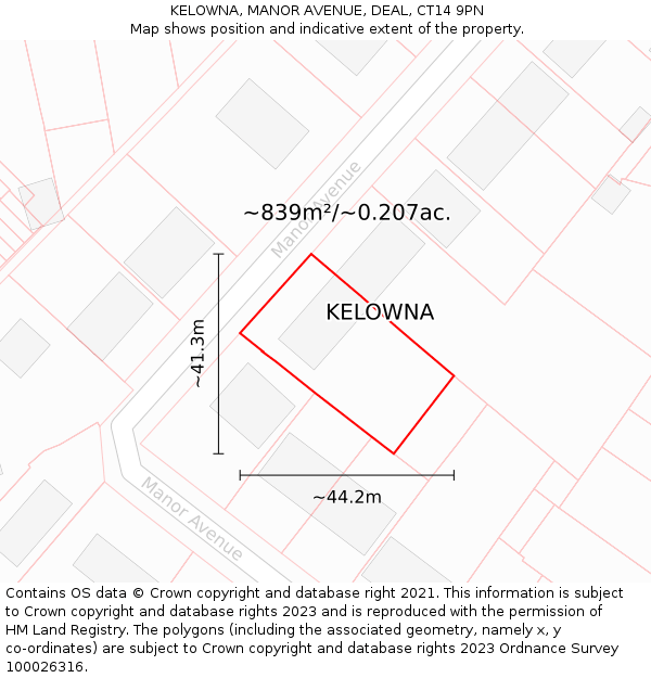 KELOWNA, MANOR AVENUE, DEAL, CT14 9PN: Plot and title map