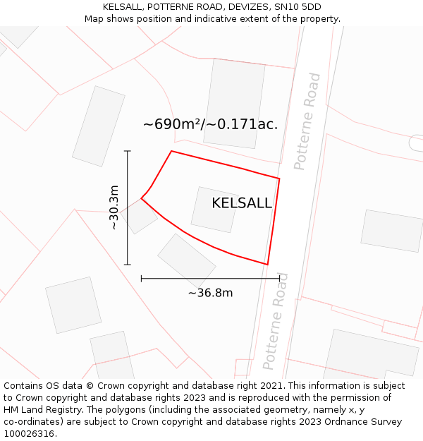 KELSALL, POTTERNE ROAD, DEVIZES, SN10 5DD: Plot and title map