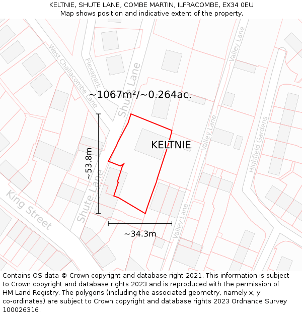 KELTNIE, SHUTE LANE, COMBE MARTIN, ILFRACOMBE, EX34 0EU: Plot and title map