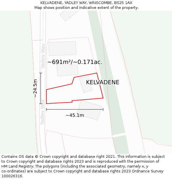 KELVADENE, YADLEY WAY, WINSCOMBE, BS25 1AX: Plot and title map