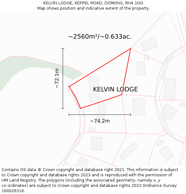 KELVIN LODGE, KEPPEL ROAD, DORKING, RH4 1NG: Plot and title map