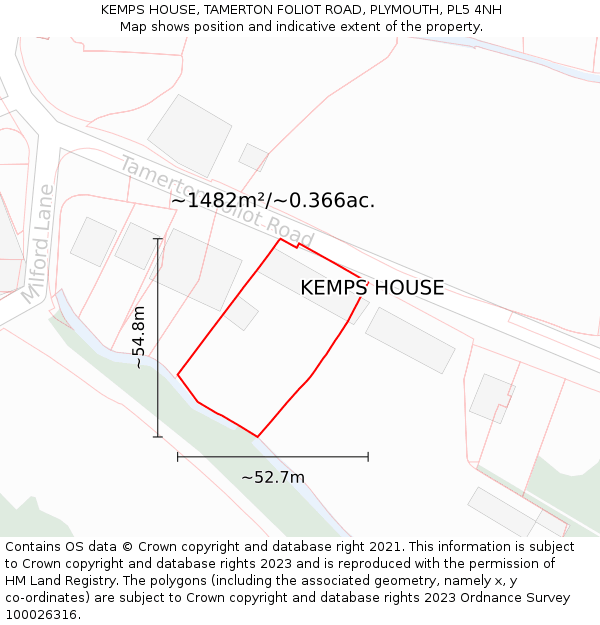 KEMPS HOUSE, TAMERTON FOLIOT ROAD, PLYMOUTH, PL5 4NH: Plot and title map