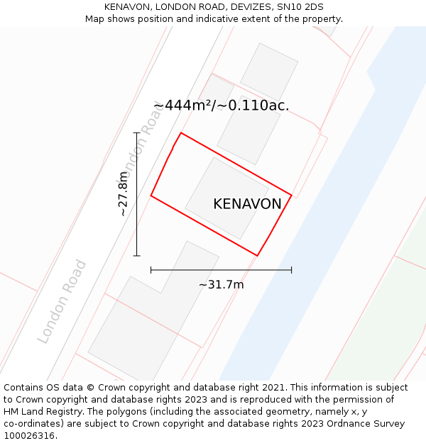 KENAVON, LONDON ROAD, DEVIZES, SN10 2DS: Plot and title map